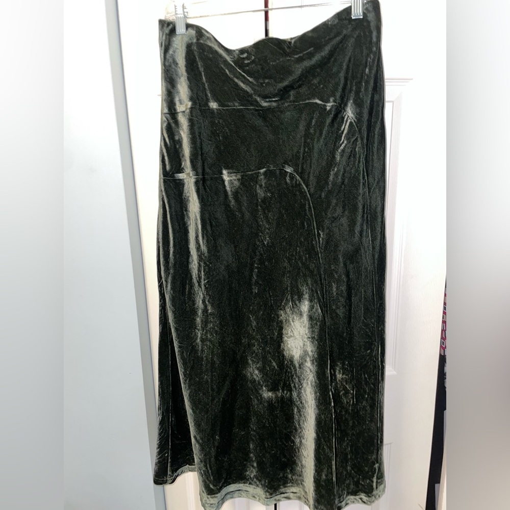 Hunter green velvet midi skirt